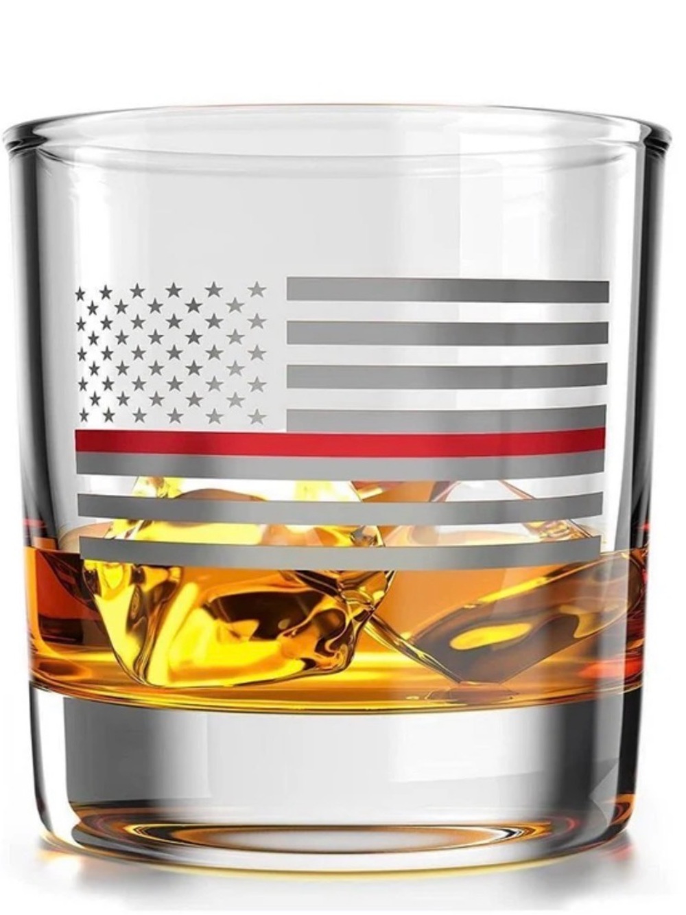 Thin Red Line Fire Fighter American Flag - Whiskey Glass Made in USA
